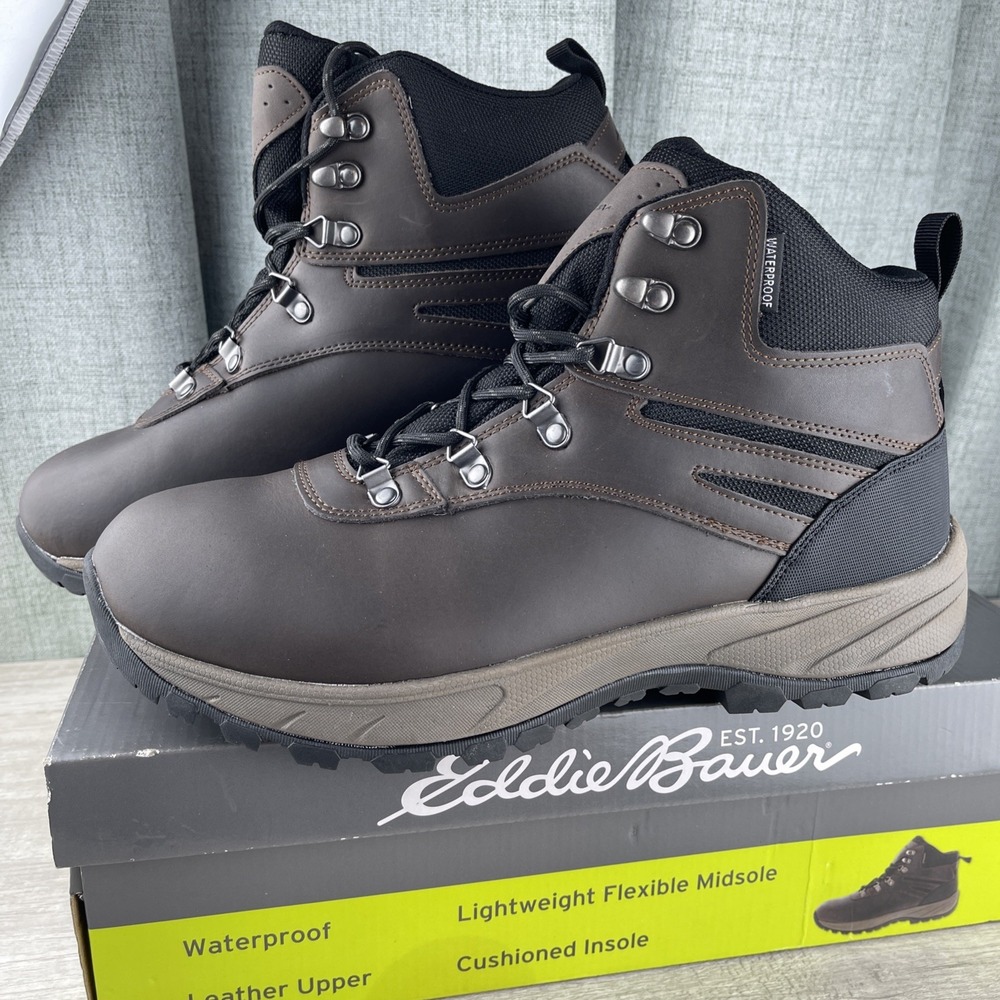 Eddie Bauer Everett Boots Mens 12 Chestnut Brown Leather Lace Up New w/ Box
